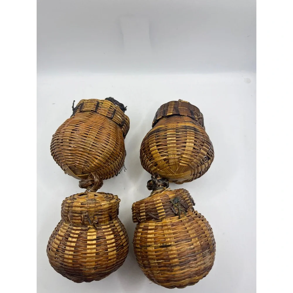 Set of 4 Mini Woven Baskets Trinket‎ Boxes Hinged Lidded